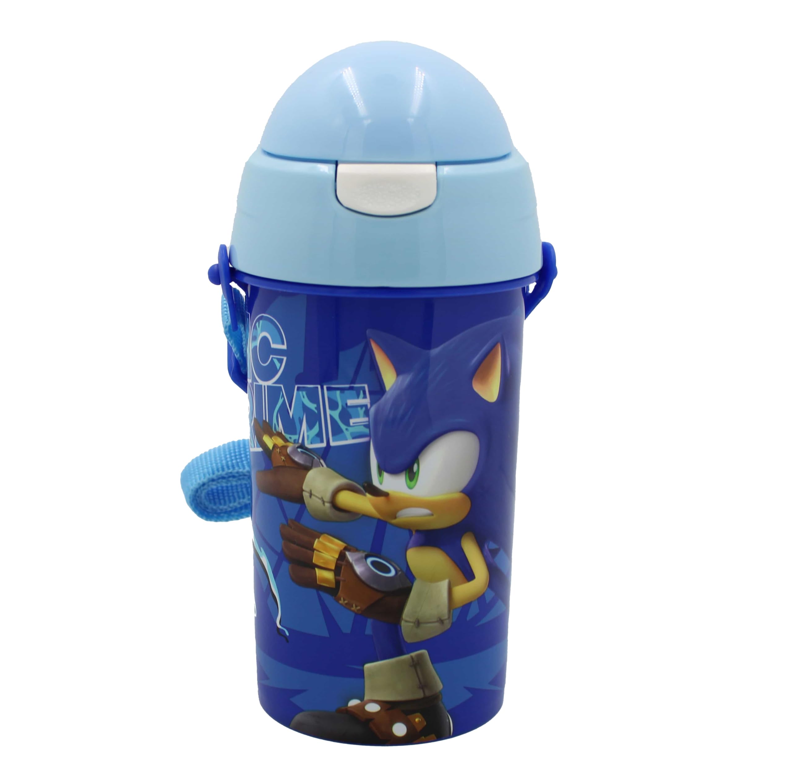 Om Supplies Sonic Sport Pop Up Canteen Cycling Water Bottle Drink Bottle Flask With Neck Cord For Easy Carry School Lunch Kids Childrens 500Ml (Sonic)