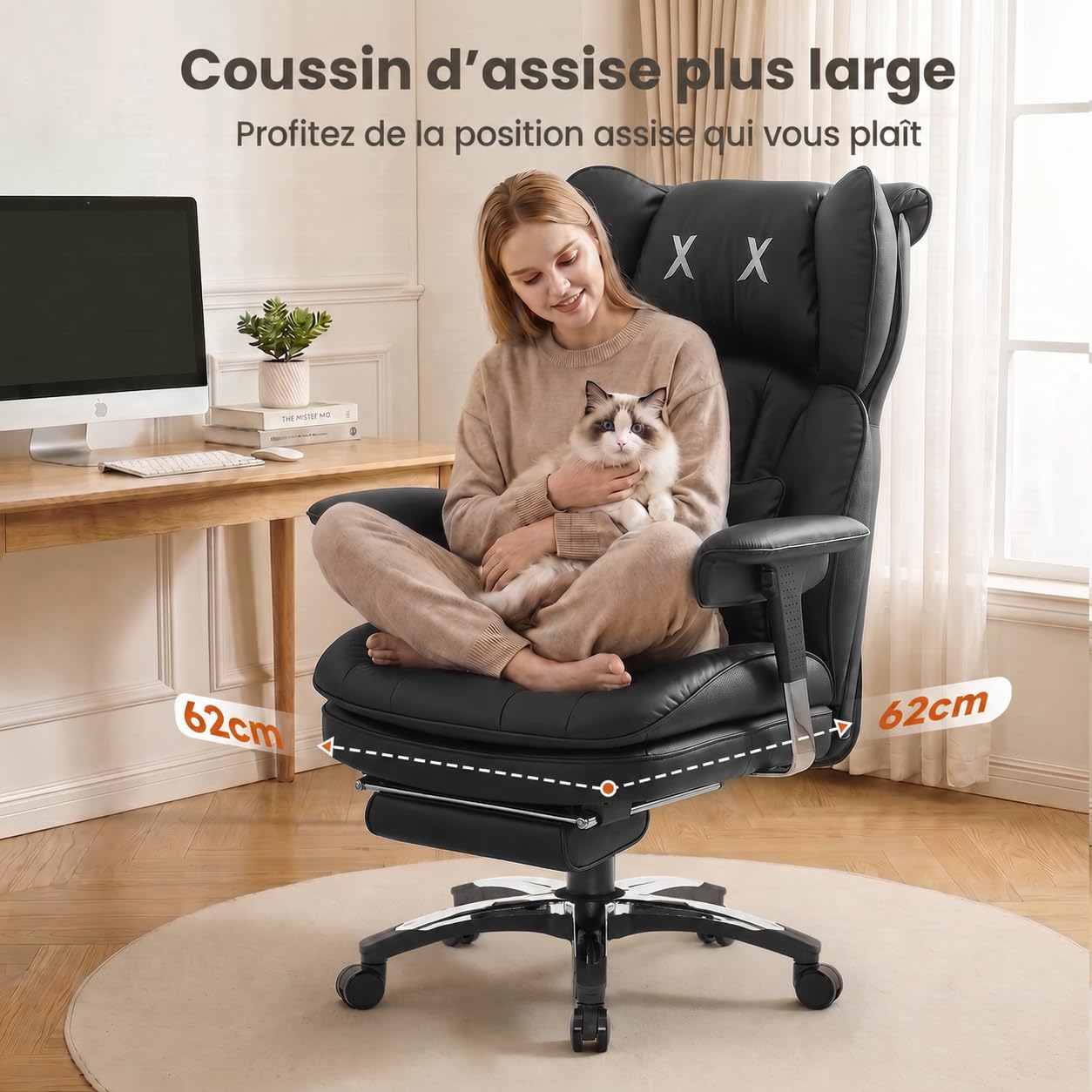 Efomao Fauteuil Gaming Bureau Grande Taille, Chaise Ergonomique en Similicuir PU 200KG, Siège Ordinateur Réglable à Dossier Haut, Pivotant avec Repose-Pieds et Coussin Lombaire