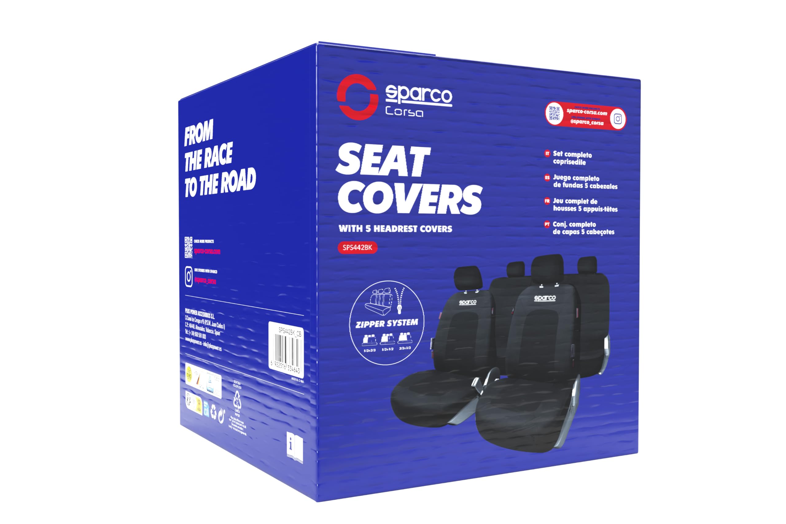 Sparco Juego Completo de Fundas de Asiento Sport, Universales, Color Negro