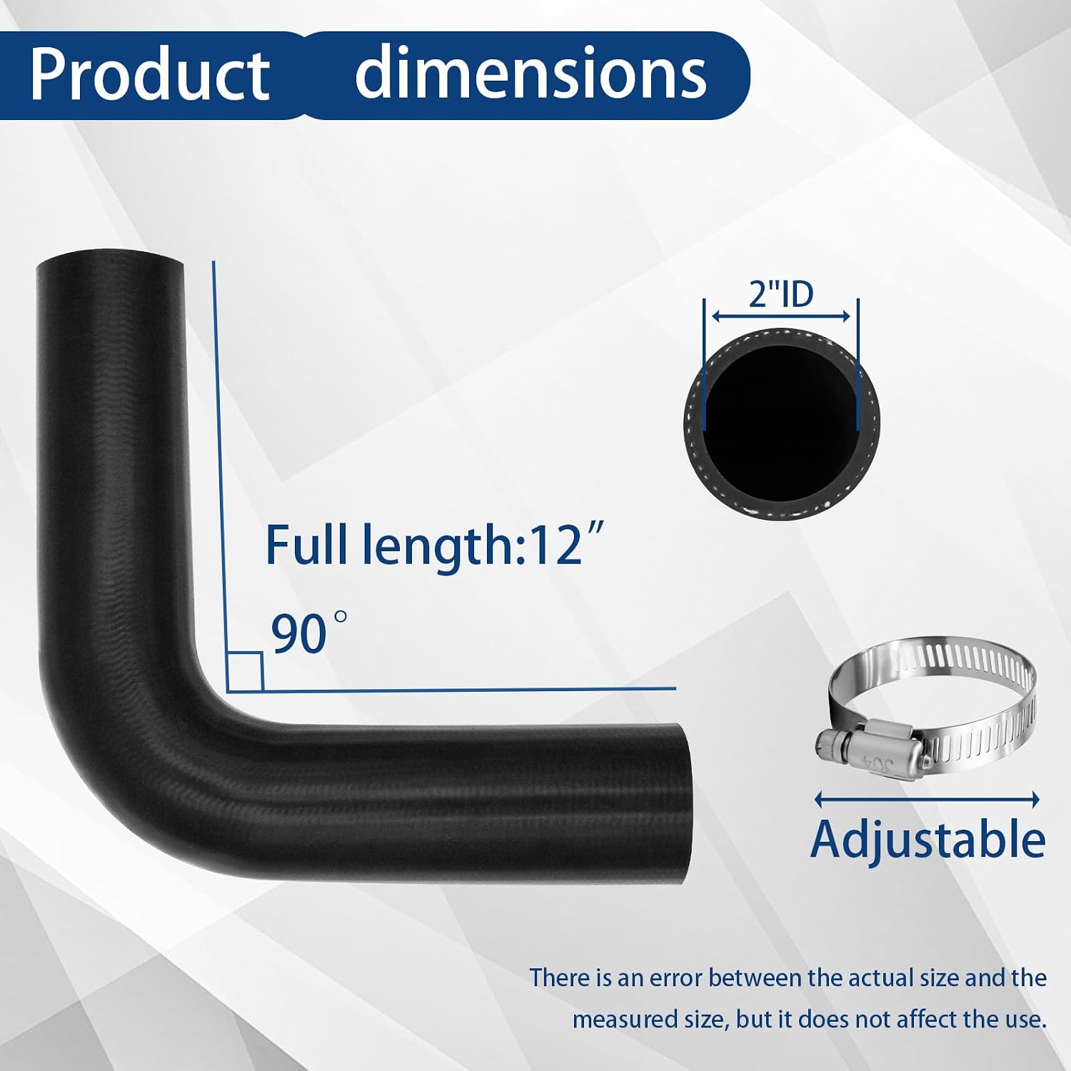 2 inch 90 Degree Silicone Coolant Air Hose 12" Length with 2 Clamps – Turbo Intake Radiator Coupler Hose (2" ID)
