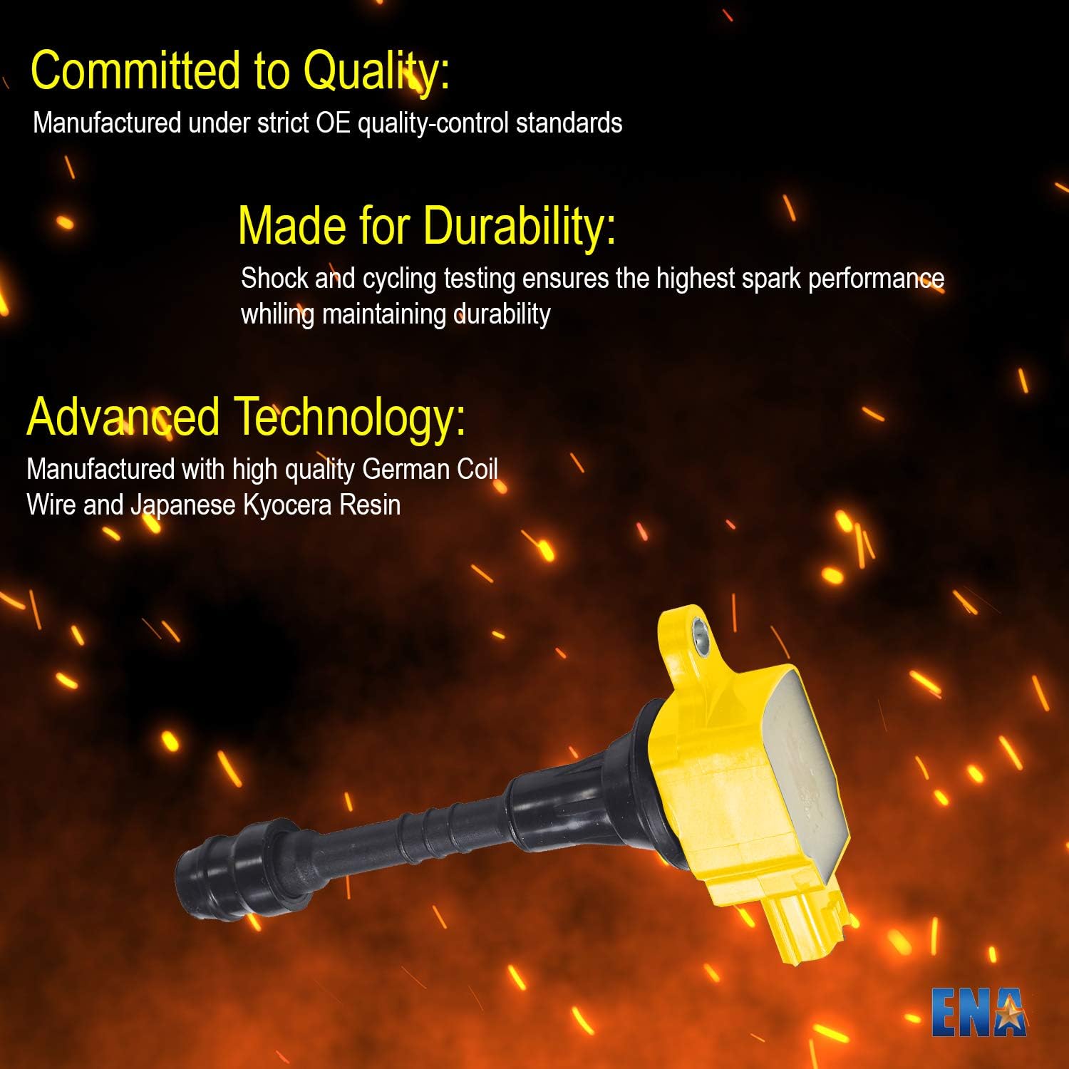 ENA Set of 4 Yellow Ignition Coil Pack 1.8 Compatible with Nissan 2002 2003 2004 2005 2006 Sentra, 2001-2005 Almera 1.8L L4 Coils Replacement for UF351 UF548 5C1394 224336N015 224486N015 C647 C730