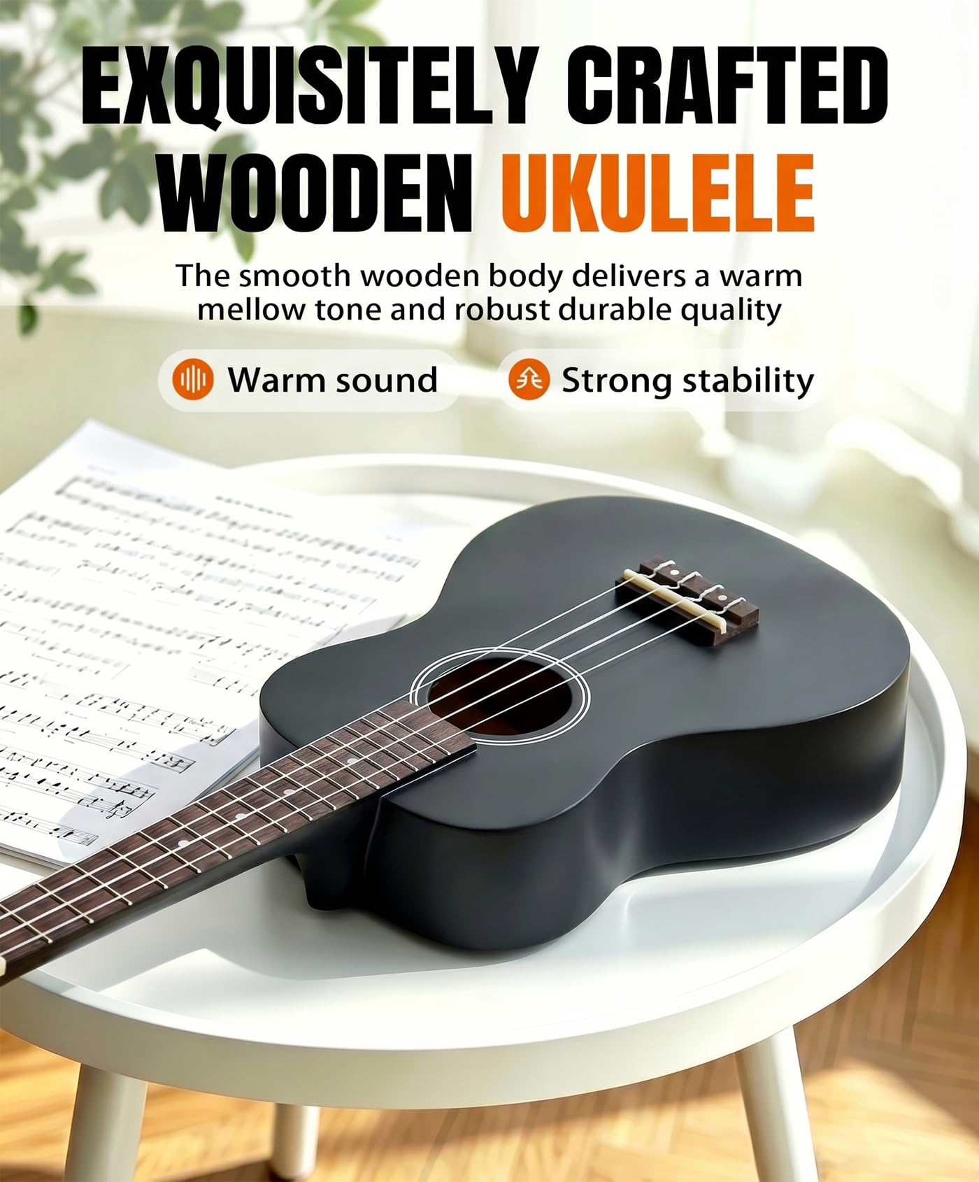 Kit de débutant ukulélé soprano pour enfants et débutants, Ukelele 21 pouces avec recueil de chansons, étui, sangle, accordeur, cordes et médiators