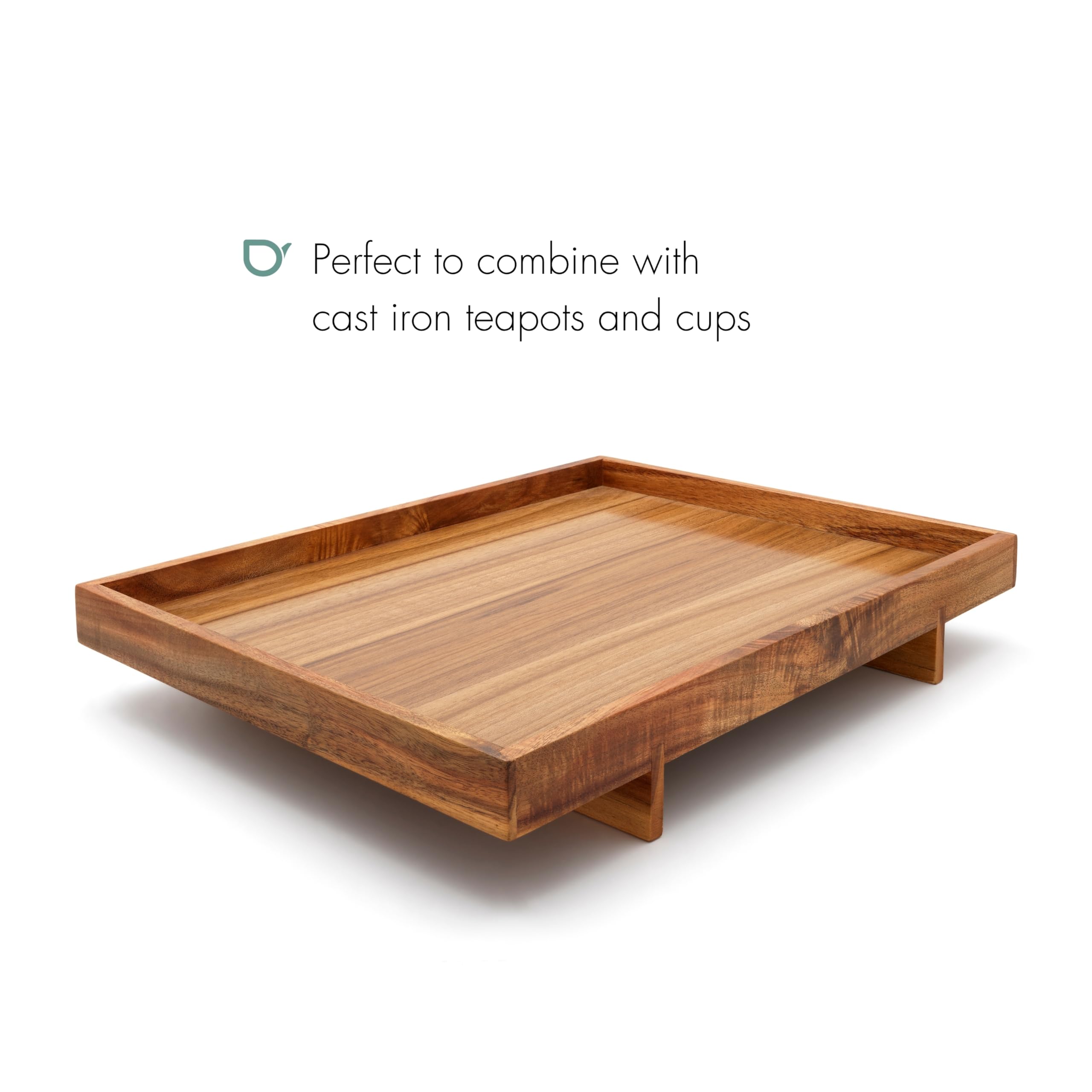 Plateau Rectangulaire avec Pieds, Plateau Repas à Bord Relevé, Plateau pour Aliments au Design d’Inspiration Asiatique