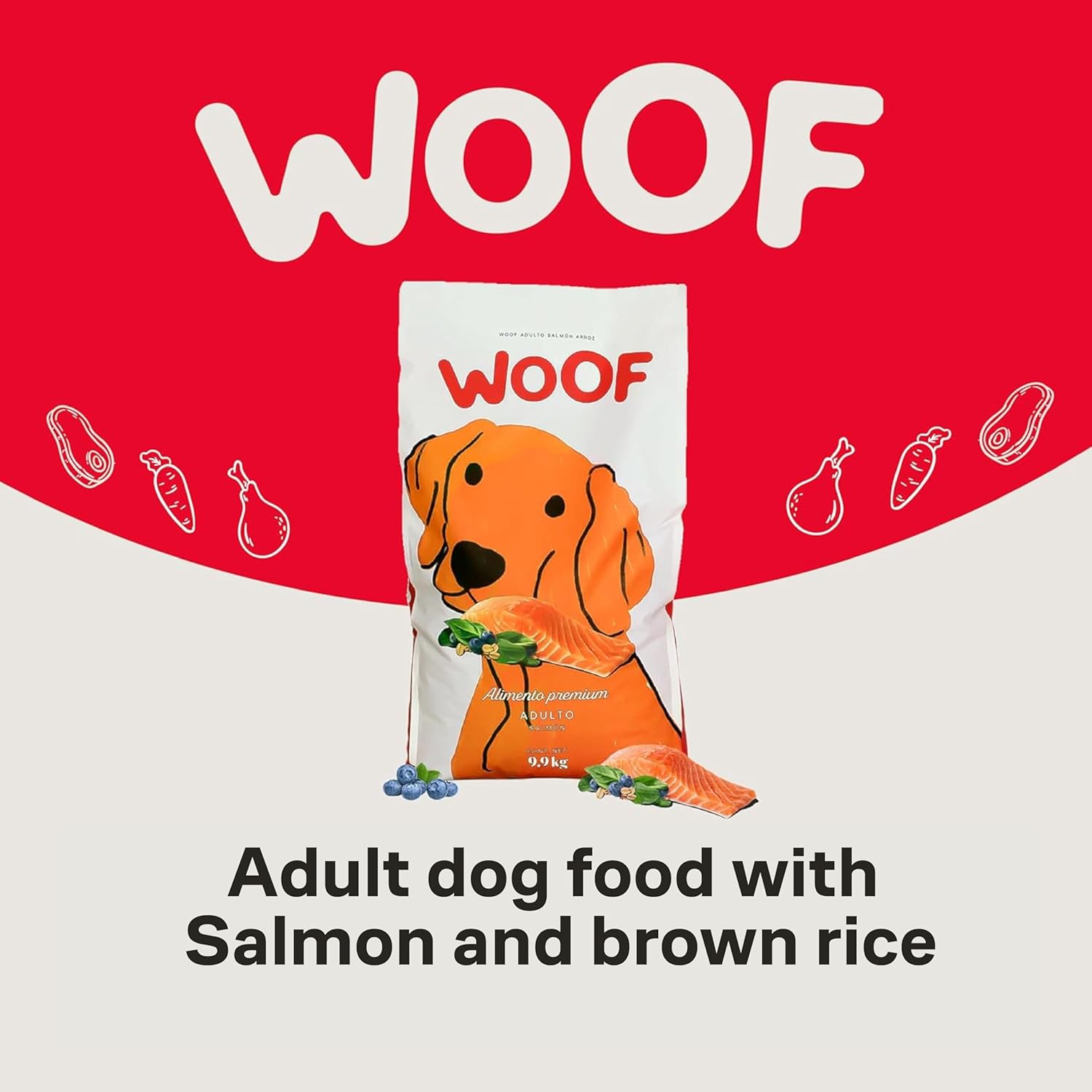 WOOF | Salmon Flavored Adult Dog Kibble | 100% Natural Dog Food | Kibble with Omega 3 & 6, Biotin and Zinc | Wheat, Corn and Soy Free Food | 349 Oz. Bag