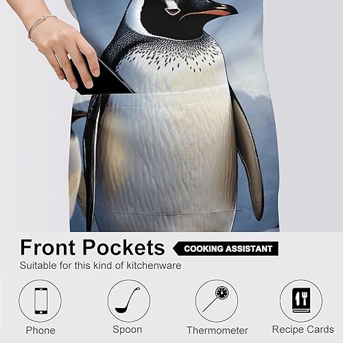 Miniatura 5 de Personalized Penguin Adult Apron, Kitchen Cooking Aprons for Woman Man, Adjustable Bib Apron with Pocket for Baking, BBQ Crafting Outdoors, Dining