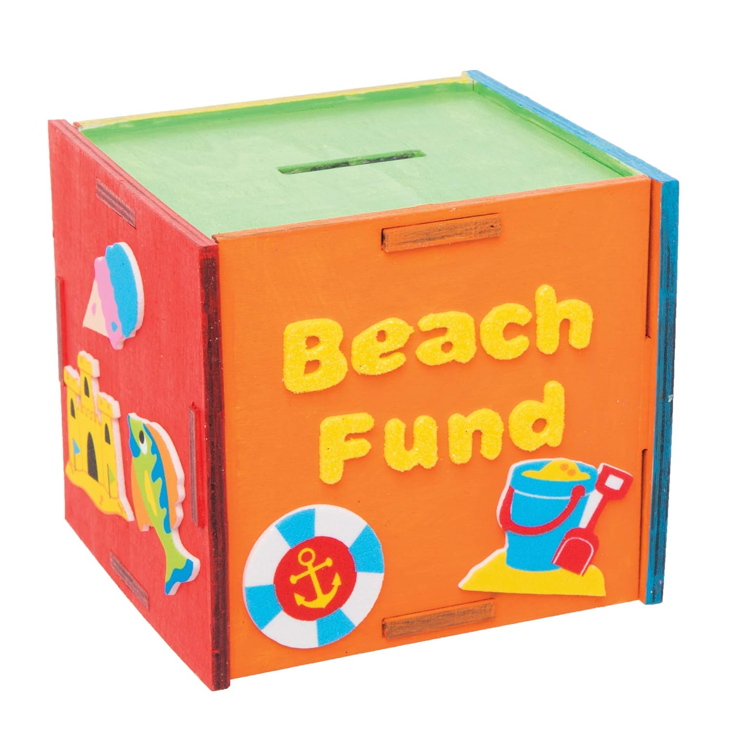 Baker Ross AX105 Wooden Coin Bank Kits - Pack of 3, Creative Art and Craft Supplies for Kids to Make