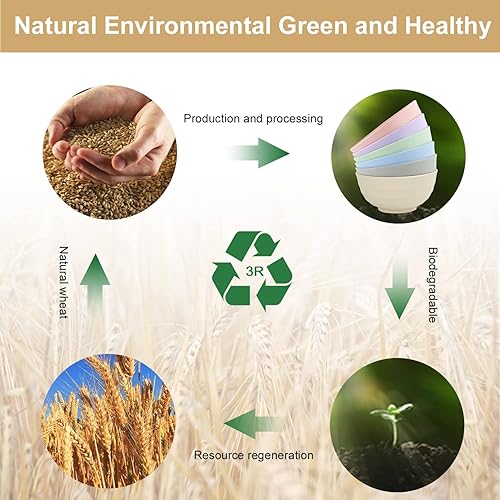 Miniatura 4 de Wrova Wheat Straw Bowls Set 60 OZ Unbreakable Large Cereal Bowls Set of 6 Microwave and Dishwasher Safe Bowls Big Bowls for Dorm and Apartment BPA