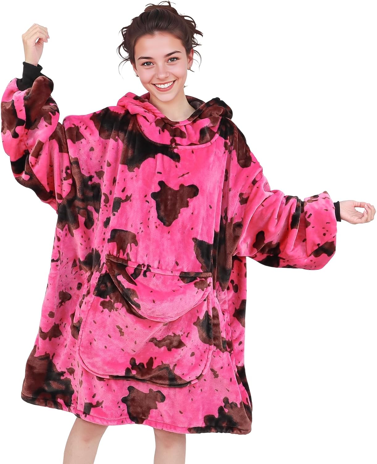 Wearable Blanket Hoodie for Women, Oversized Fleece Sweatshirt Blanket with Hood Pocket, Christmas Gifts for Women Mom Girlfriend, Pink Wife Birthday Gifts Ideas