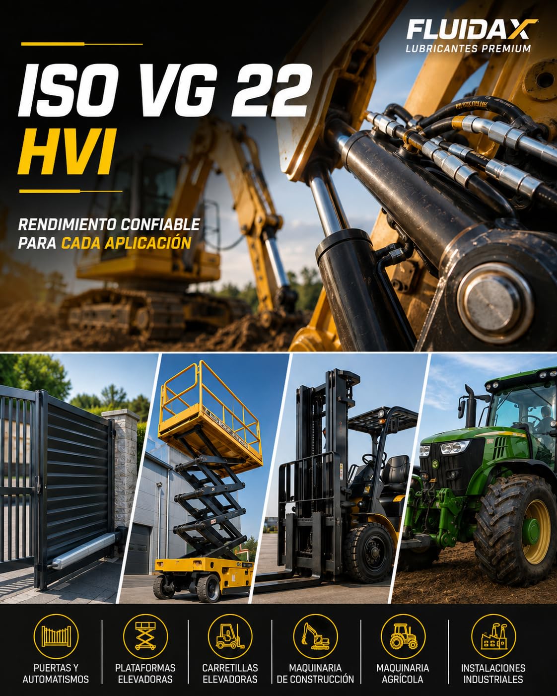 Aceite Hidráulico ISO VG 22 HVI 5L – Alto Índice de Viscosidad – Protección Antidesgaste y Anticorrosión – Para Sistemas Hidráulicos, Maquinaria Agrícola e Industrial