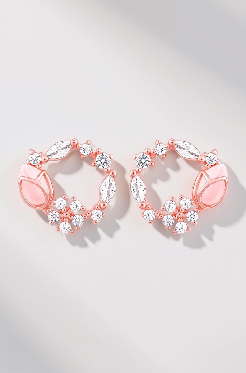 925 Sterling Silver Rose Gold Pink Drop Wreath Studs | Gift for Girlfriend Wife Women & Girls | With Certificate of Authenticity and 925 Stamp | 6 Month Warranty*