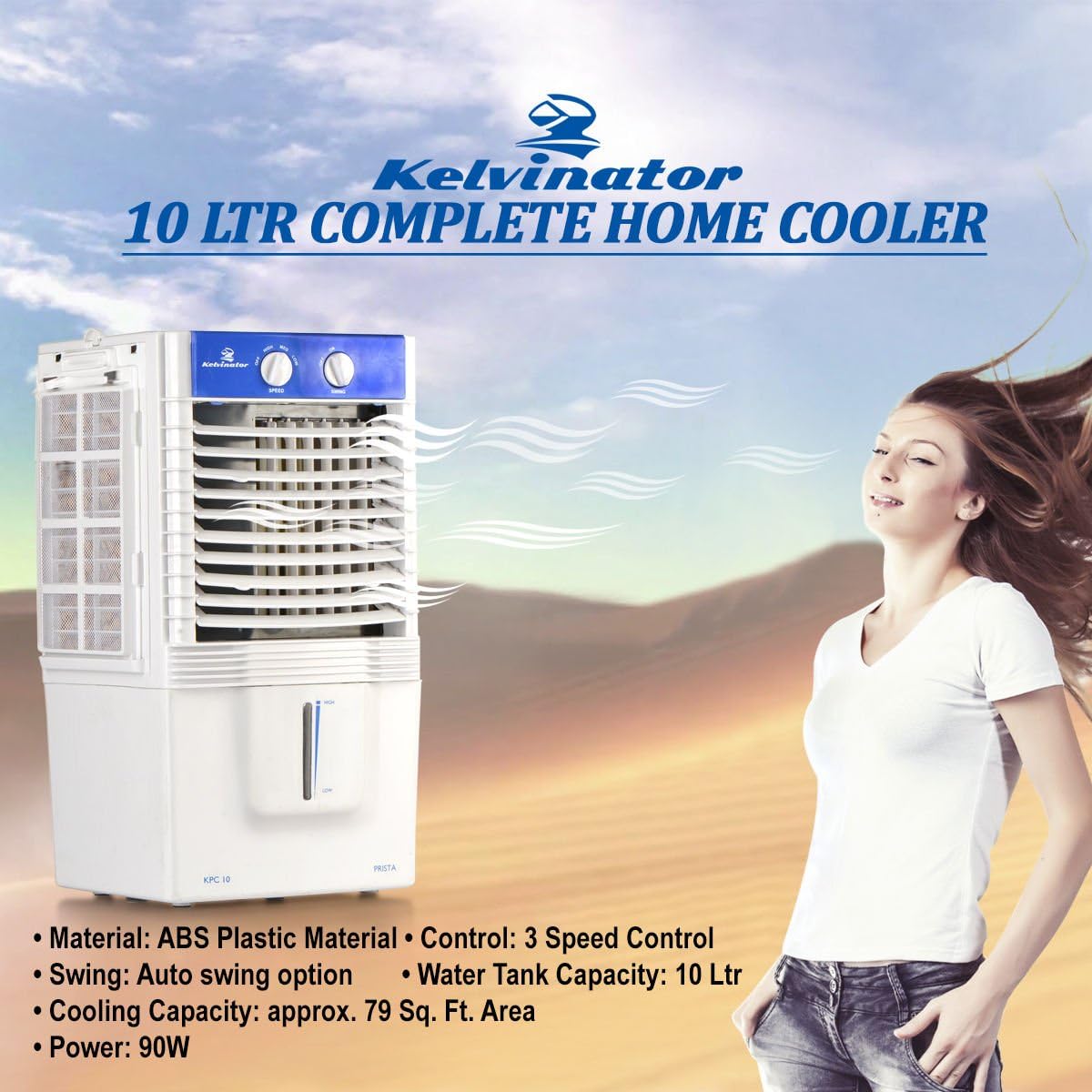 Kelvinator Kpc-10 90 Watts 10 Litre Personal Air Cooler For Medium Room,White
