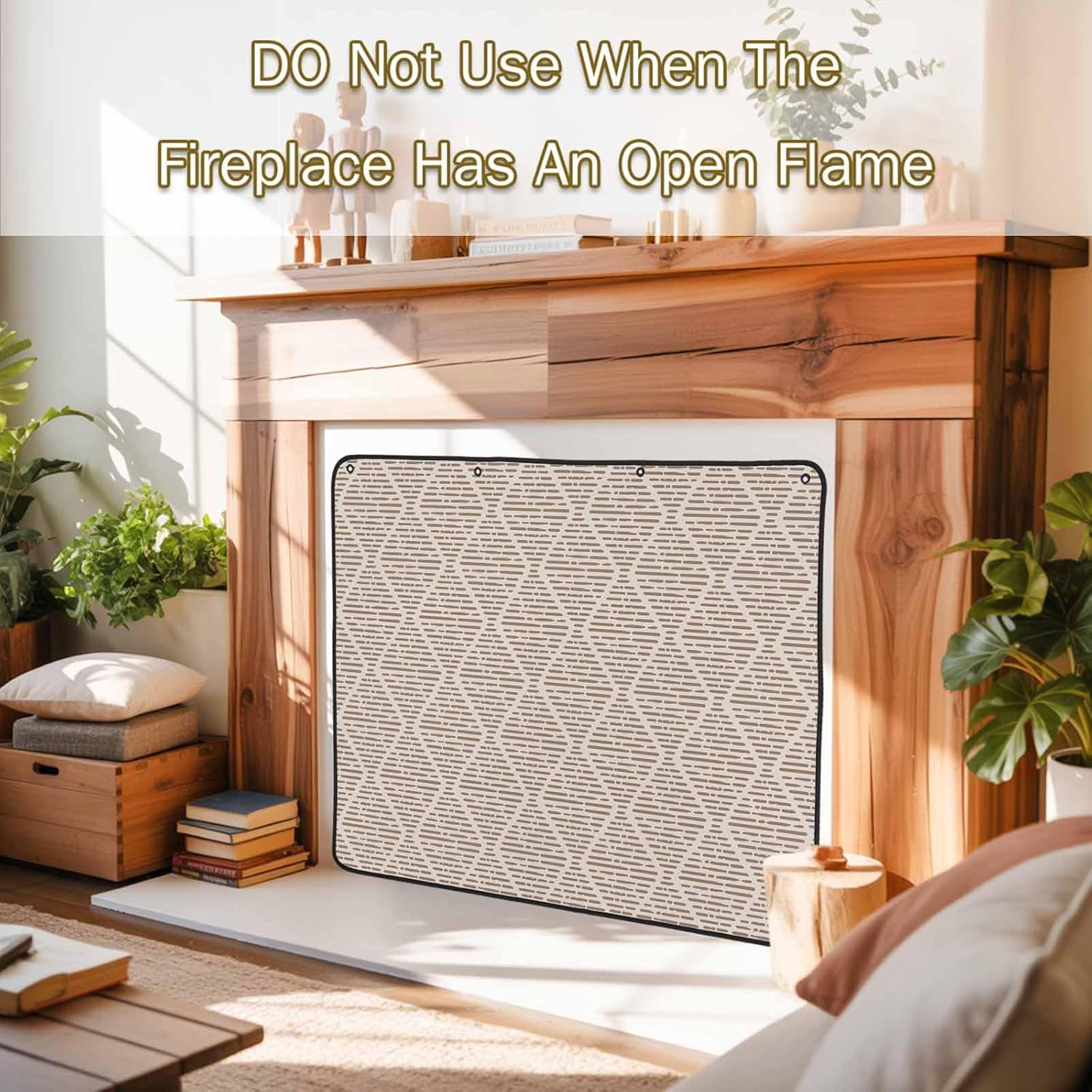 Magnetic Fireplace Cover Brown Stripes Fireplace Screen Decorative Modern Art Geometric Lines Insulation Fireplace Blocker Blanket Save Energy Fireplace Draft Stopper Covers for Living Room 36x30 Inch