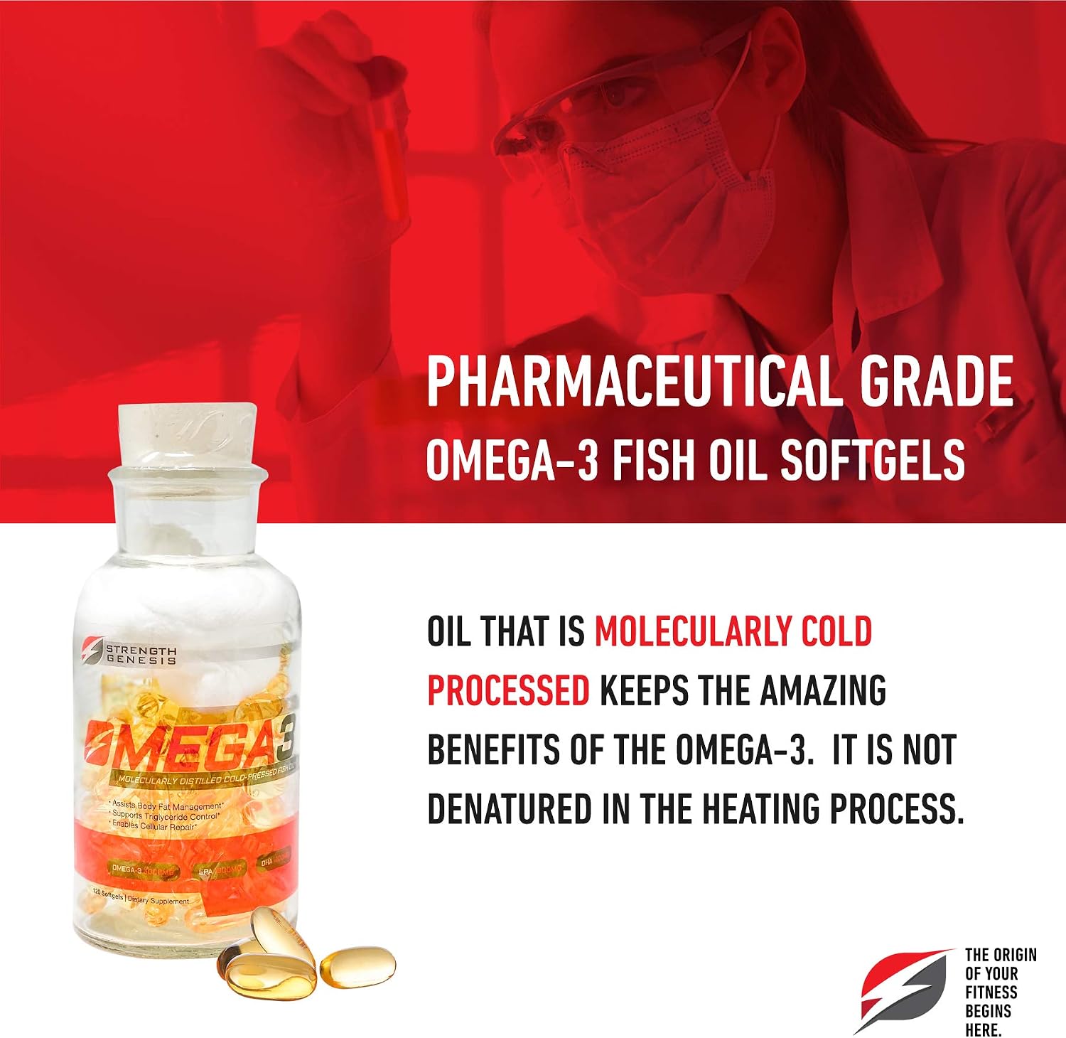 Strength Genesis Fish Oil Omega 3 5000mg EPA DHA, Cold Pressed Omega 3 Fish Oil Molecularly Distilled Cold Processed 120 Soft Gels
