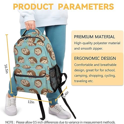 Miniatura 3 de COOPASIA Mochila de erizo para niñas y niños, bolsa de libros con temática de erizo de 16 pulgadas con correas ajustables, duradera, ligera, Erizo