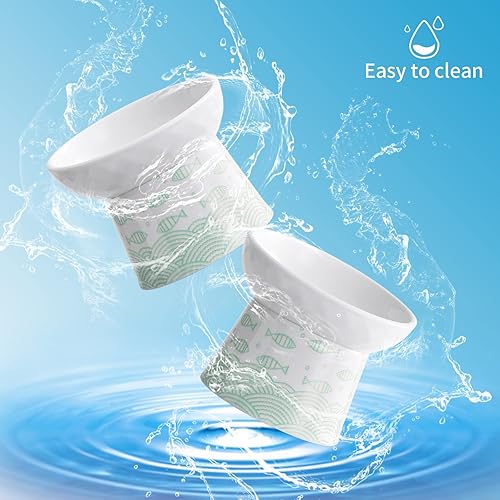 Miniatura 6 de OMAYKEY Cuencos elevados de cerámica para gatos, juego de cuencos elevados inclinados para comida y agua, plato de porcelana libre de estrés para