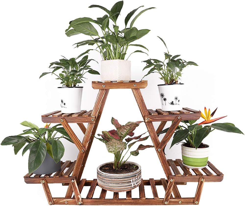 unho Indoor Wooden Plant Rack with 6 Shelves for Indoor and Outdoor Plants for Garden, Terrace, Balcony, Home, 92 x 58 x 25.5 cm