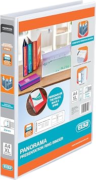 Elba A4 2 D-Ring Binder, 25mm Capacity, 40mm Spine, Presentation Folder with Customisable Cover, Portrait, White Single