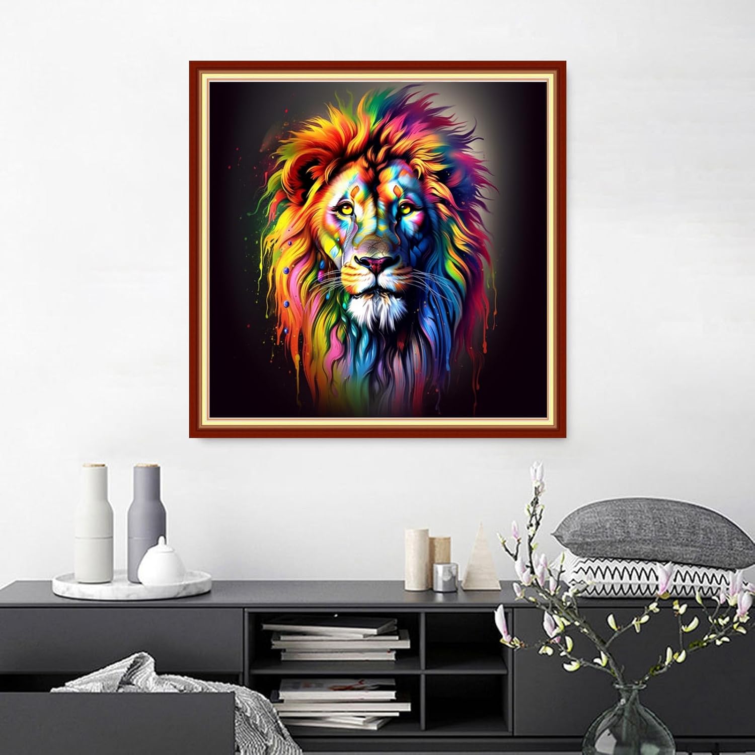 Findvoor Stamped Cross Stitch Kits for Beginners Full Range of Cross Stitching Embroidery Pattern for Adults, 11CT DIY Needlepoint Embroidery Starter Kits-Colorful Lion 17.7x17.7 inch