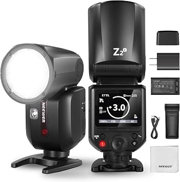 NEEWER Z2-C 2.4G TTL Round Head Flash Speedlite Compatible with Canon, 76Ws Speedlight with Upgraded UI, Modeling Lamps, TTL/M Quick TCM Switch, 1/8000s HSS, 2600mAh Battery, Cleaning Cloth