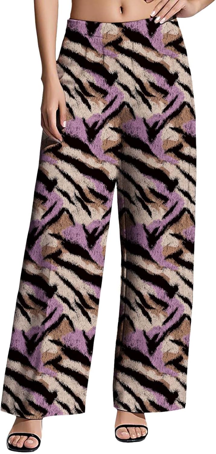 Womens Wide Leg Pants Plus Size High Waisted Pattern Print Lounge Trousers Classic Basic Comfy Work Office Pant