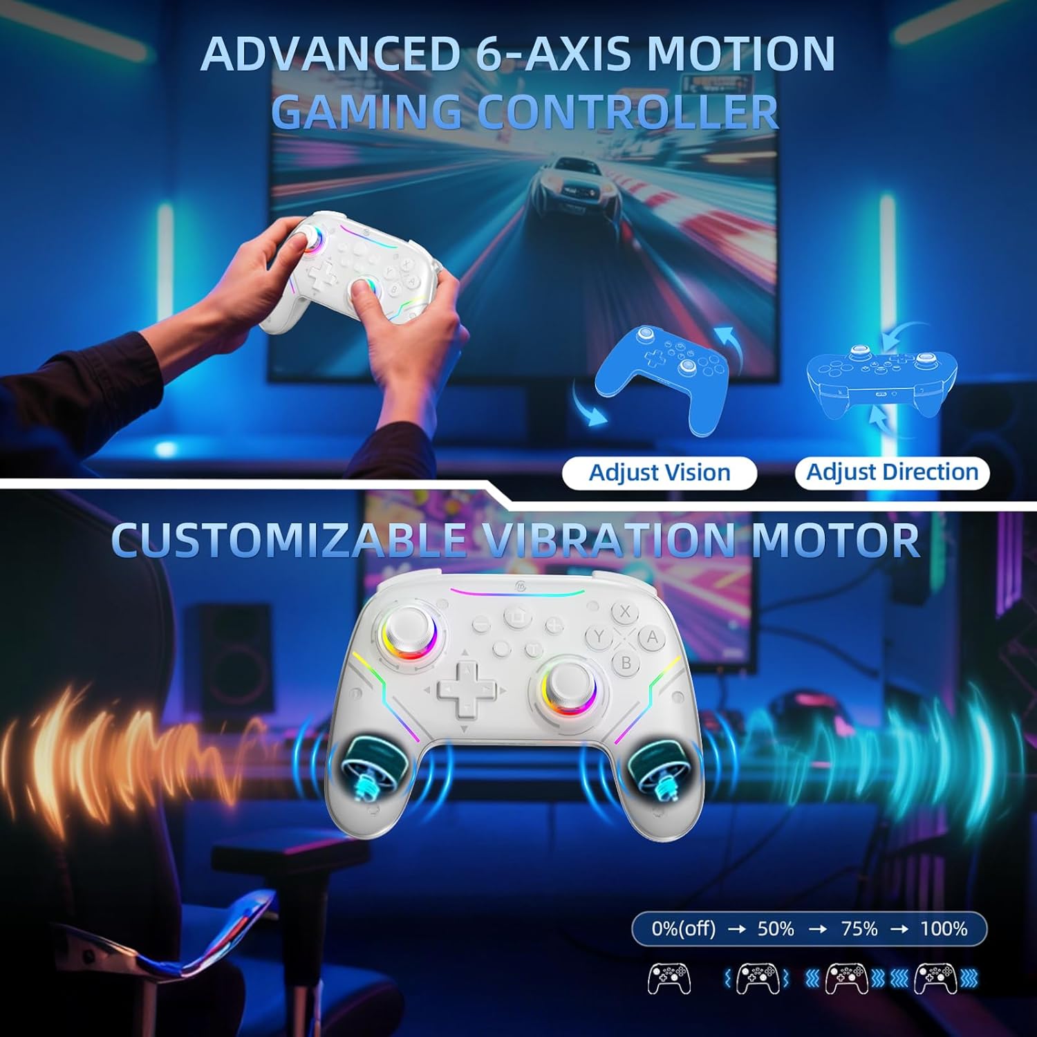 JDDWIN Wireless Controller for Switch 2/Switch/PC/Steam Deck, Hall Effect Joysticks & Triggers/Wake-up Function, Gamepad with RGB Light /Turbo/Programmable/ Dual Vibration Bluetooth USB Adapter for PC (White) 4 71aDl2moL1L. SL1500