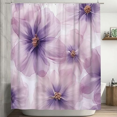YLATY2964 - Cortina de ducha de flores abstractas para baño, juego de cortinas de ducha bohemias florales moradas, tela transparente, moderna,