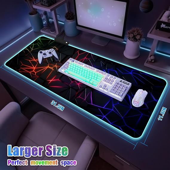 RGB Mousepad Led Mouse Pad Desk Mat I 31.5 x 11.8 Inch Large Mouse Pad I XL Oversized Big Mouse mat 14 Led Light Modes I Anti-Slip Rubber Base Waterproof Keyboard Pad for PC Gaming I Vibrant Neon