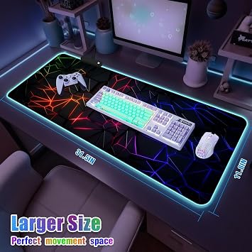 RGB Mousepad Led Mouse Pad Desk Mat I 31.5 x 11.8 Inch Large Mouse Pad I XL Oversized Big Mouse mat 14 Led Light Modes I Anti-Slip Rubber Base Waterproof Keyboard Pad for PC Gaming I Vibrant Neon