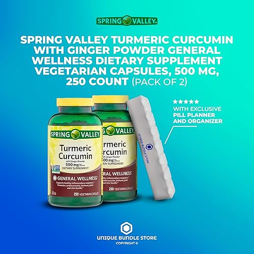 Miniatura 2 de Spring Valley - Curcumina de cúrcuma de 500 mg, con jengibre en polvo, 250 unidades de bienestar general, cápsulas de curcumina de cúrcuma,