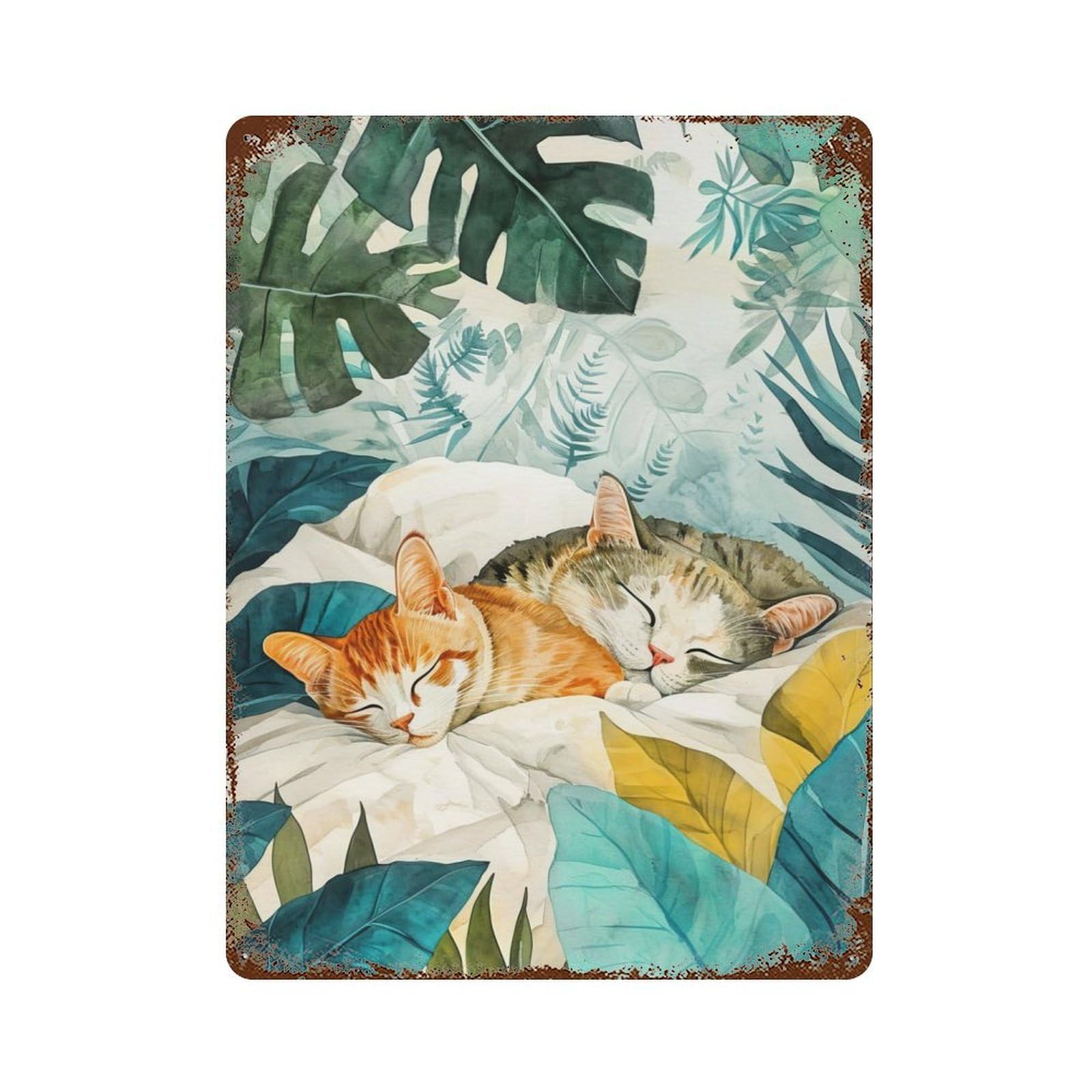 Distressed Metal Wall Sign with Cats Lilfe Design 15.7"x11.8", for Office, Studio And Wall Decor, Industrial Home Decor
