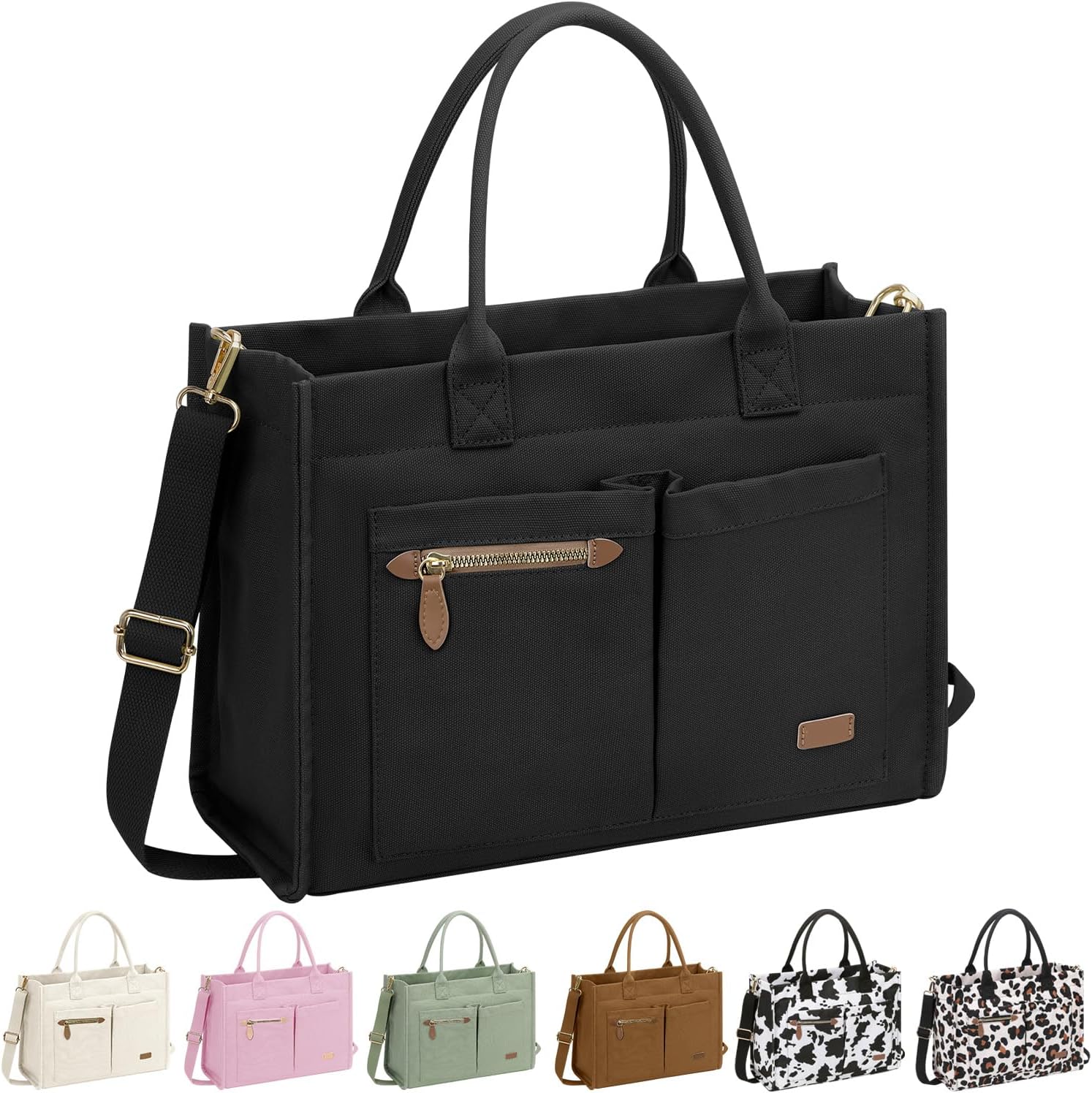 ELONGRIVER Canvas Tote Bag for Women, Large Work Tote Bags with Compartments, Zipper Crossbody Handbag for Teacher, College