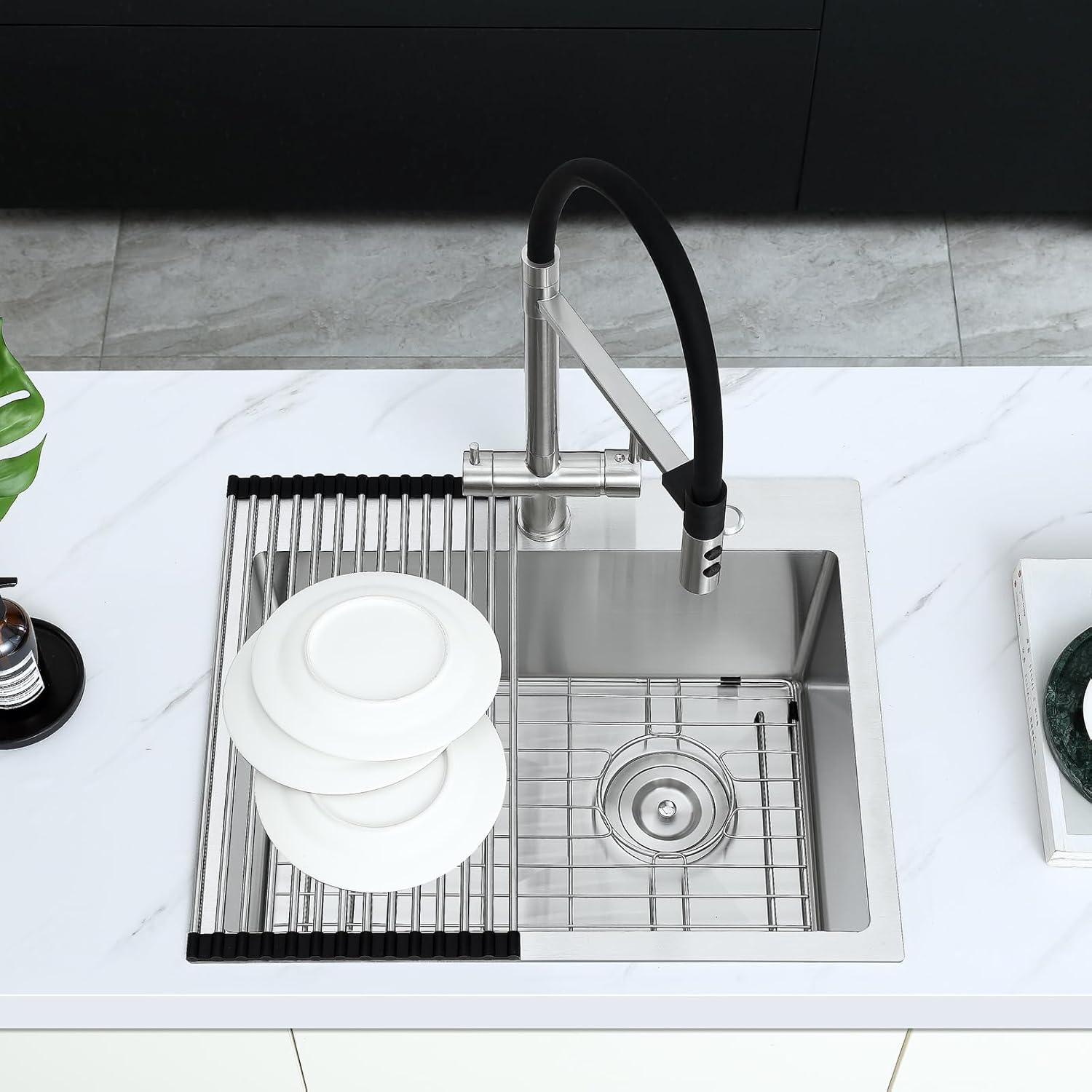 ROVATE 22" x 18" x 9" Drop-in Kitchen Sink, 18 Gauge T304 Stainless Steel Bar Sink with Fine Brushed Finish, X-Shaped Drainage, Soundproof & Anti-Condensation Design, Complete Accessories Included