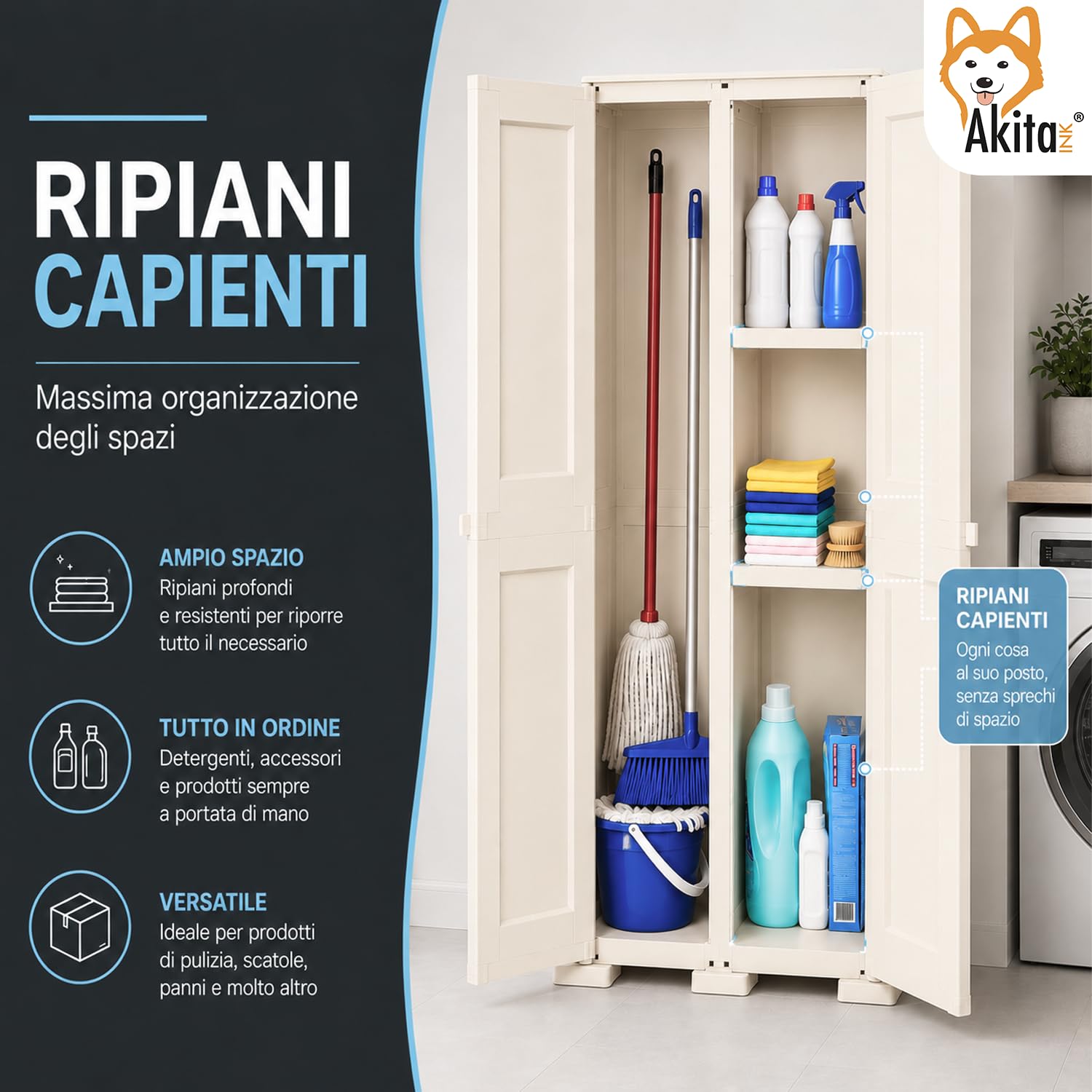 AKITAInk Armadio Multiuso in Plastica Simplex e Omnimodus, Disponibile in Versione Portascope o Bassa, con 1 o 2 Ripiani, Colori Grigio e Panna (Armadio Portascope Simplex con 1 Ripiano Panna)