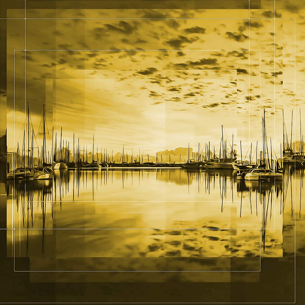 Feeby Photo sur Toile XXL Abstrait Art Image Déco Nature Eau Ciel Paysage jaune 115x70 cm