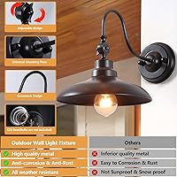 Vista 6 de Luces de pared retro impermeables para exteriores, cuello de cisne ajustable, luz exterior de granero de 9.8 pulgadas, lámpara de pared vintage