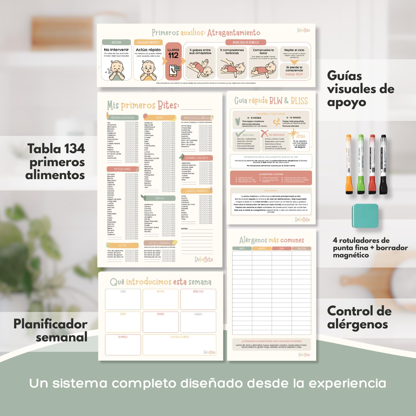 Bebébite Set de 5 Pizarras Magnéticas para Nevera Alimentación Complementaria BLW en Español