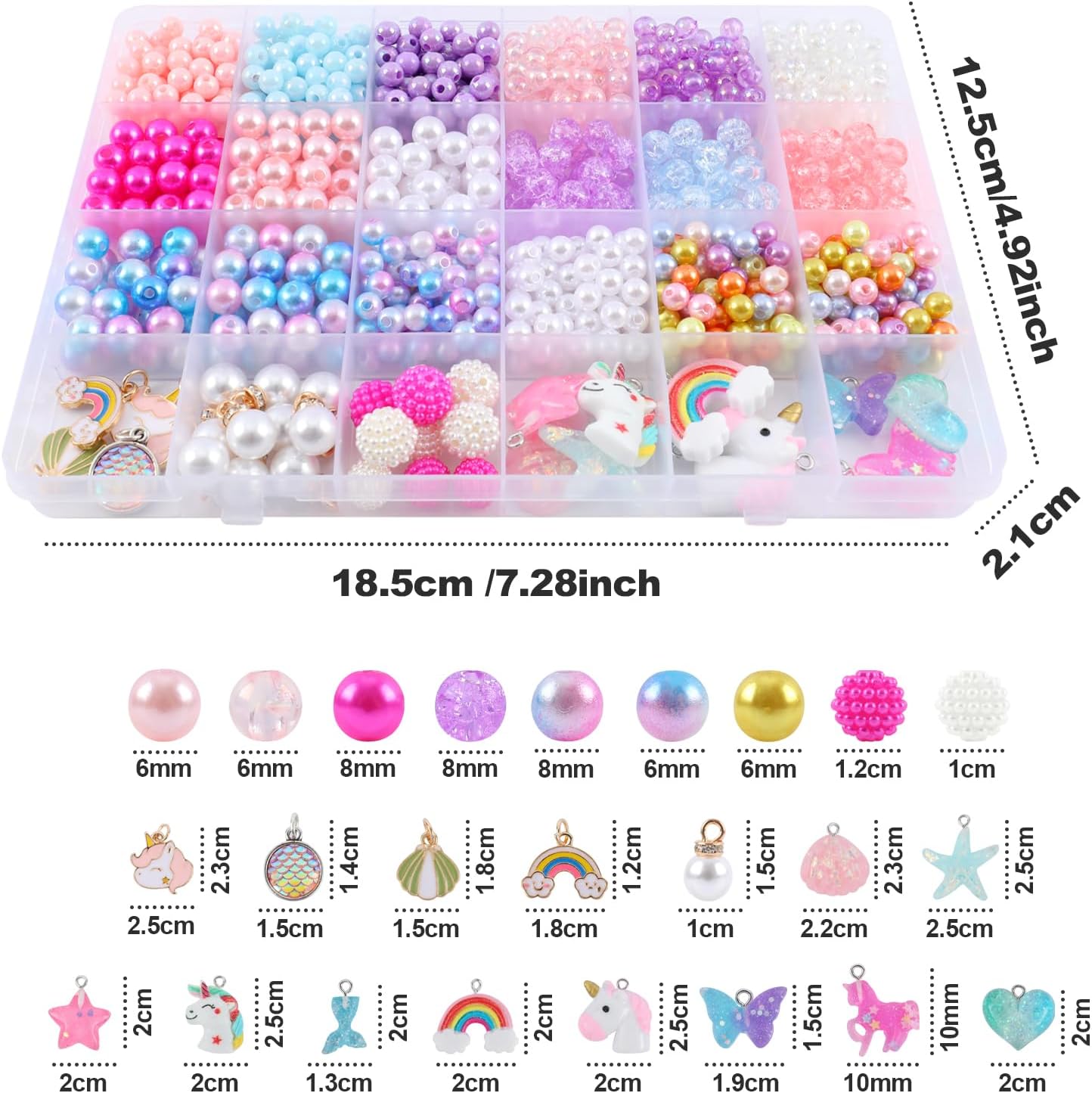 900pcs Mermaid Bracelet Making Kit for Women with Pearl Beads Starfish Shell Pink& Purple Mermaid Butterfly Beads for Jewelry Making Assorted Sizes 6mm 8mm Pendant Bracelet Necklace DIY Craft - Image 2