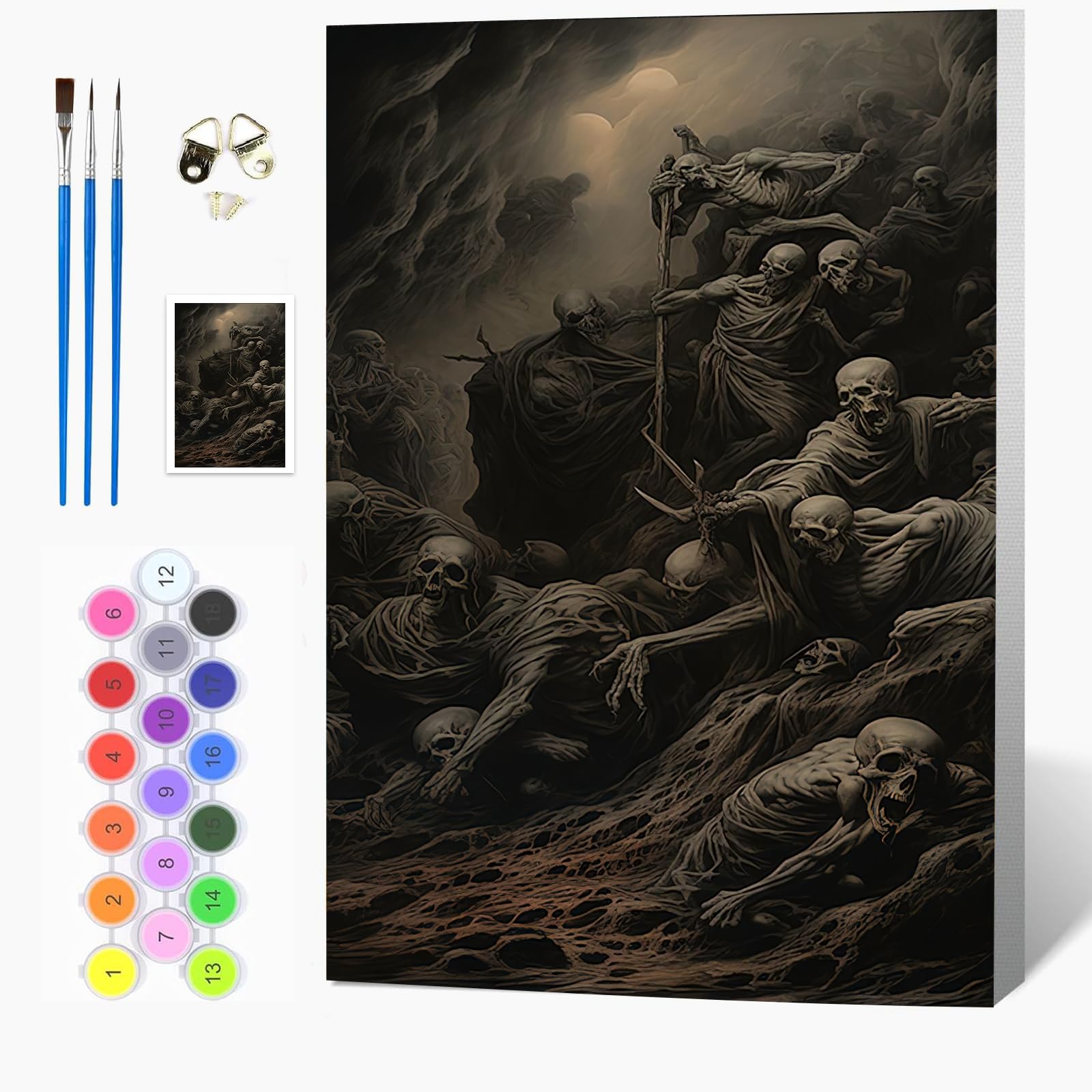 Auremi Skeletons Paint by Numbers Kits for Adults Kids,Halloween Painting Kits for Beginners On Clear Symbols Canvas with Wooden Framed, Easy DIY Acrylic Pigment Drawing 20x30cm