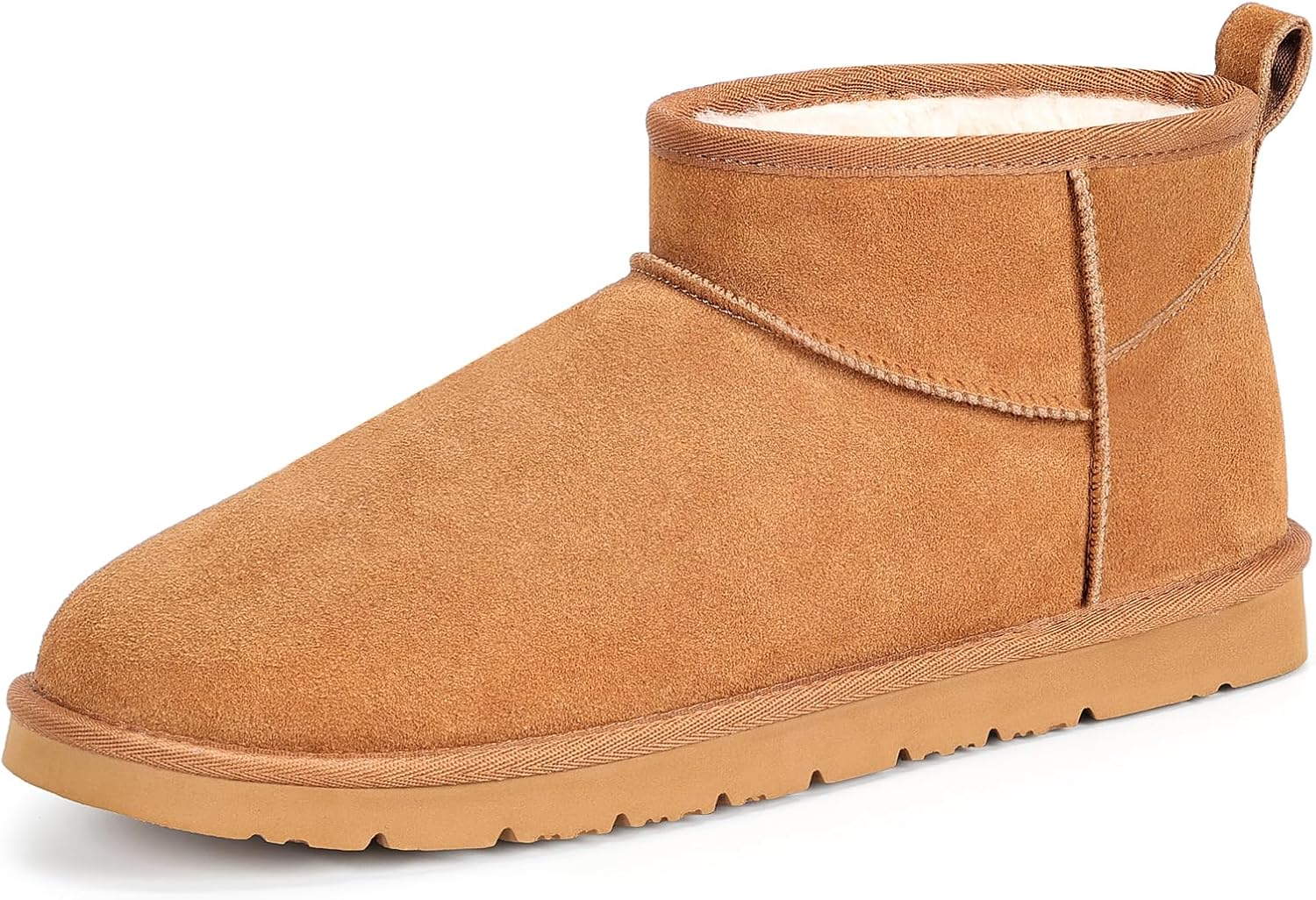 FIHCH Snow Boots for Men Genuine Suede Mens Winter Boots Outdoor Cozy Ankle Booties Faux Fur Lining Warm Fuzzy Footwear