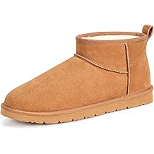 Snow Boots for Men Genuine Suede Mens Winter Boots Outdoor Cozy Ankle Booties Faux Fur Lining Warm Fuzzy Footwear