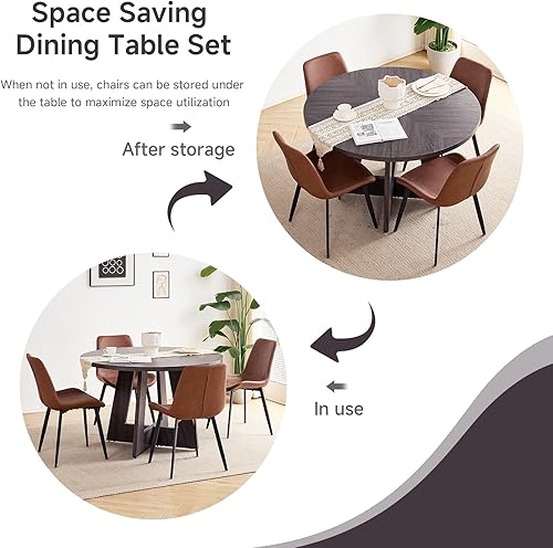 Miniatura 61 de Juego de mesa de comedor redonda para 4 personas con sillas, mesa de cocina y sillas, juego de mesa de comedor, silla moderna de mediados de siglo