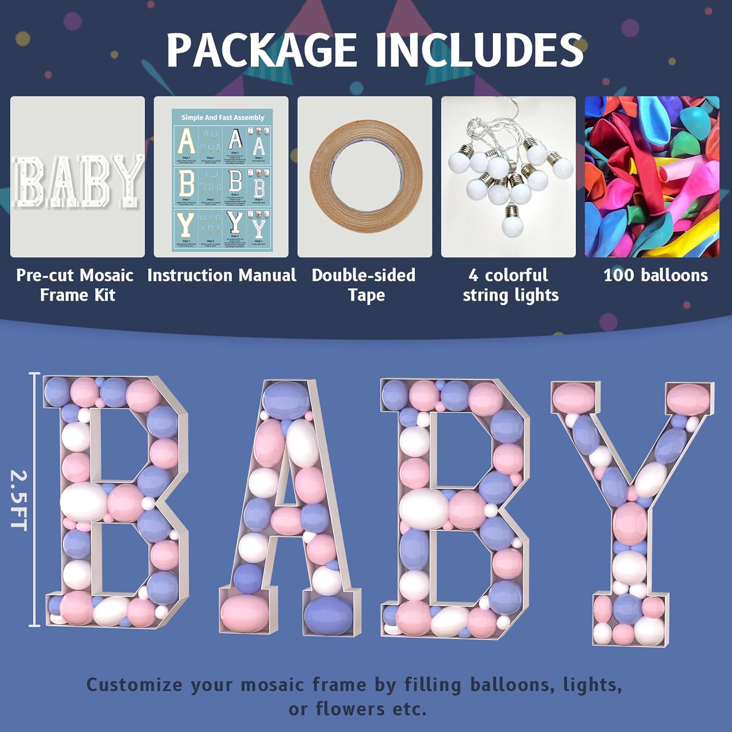 Marquee Light Up Letters with String Lights and Balloons, Large PRECUT