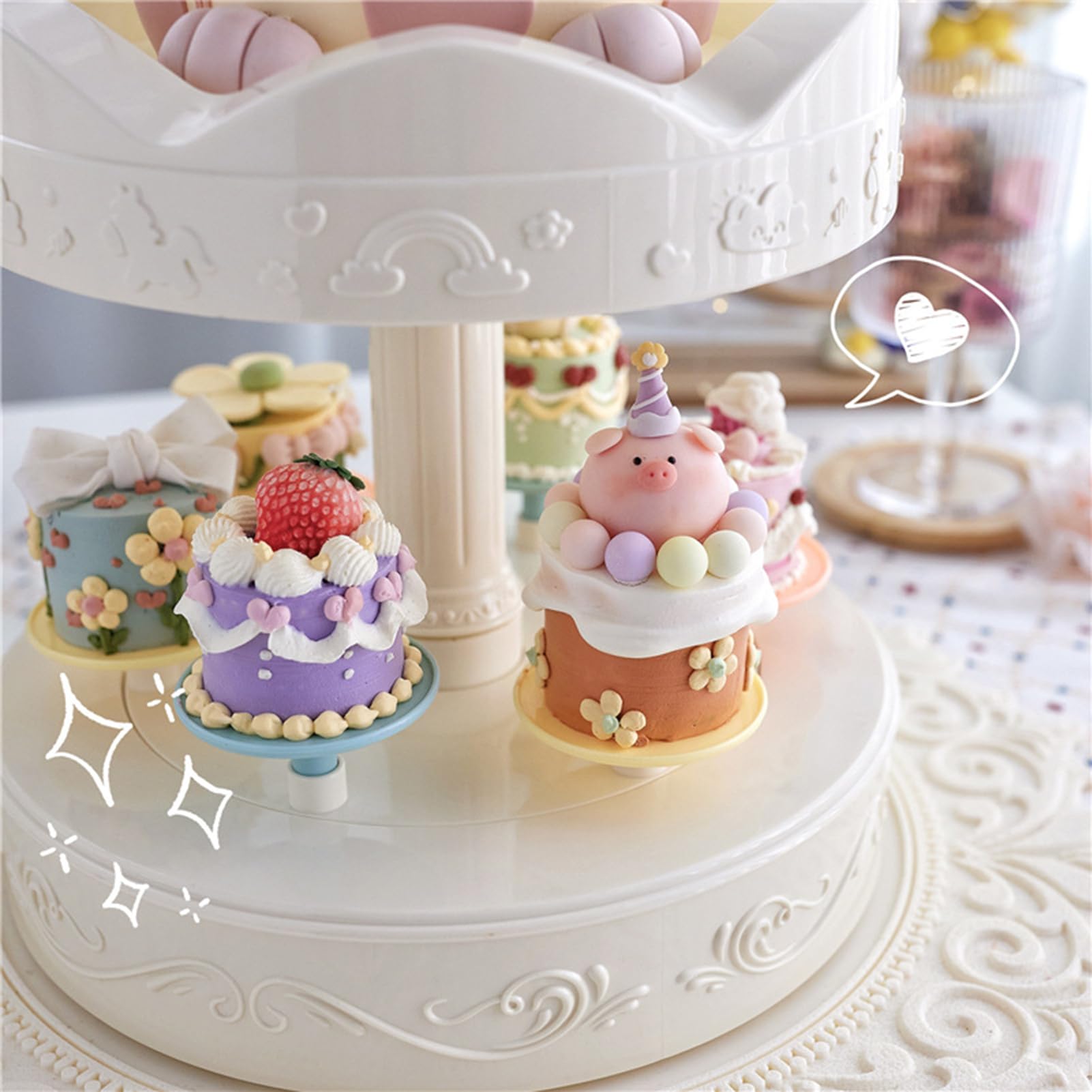 Soporte Para Cupcakes Bandeja Giratoria De Dos Niveles | Maquina Para Postres Con Base Giratoria Para Tartas Para Caramelos Pan Chocolate Boda Cumpleaños Hogar Panaderia Bar
