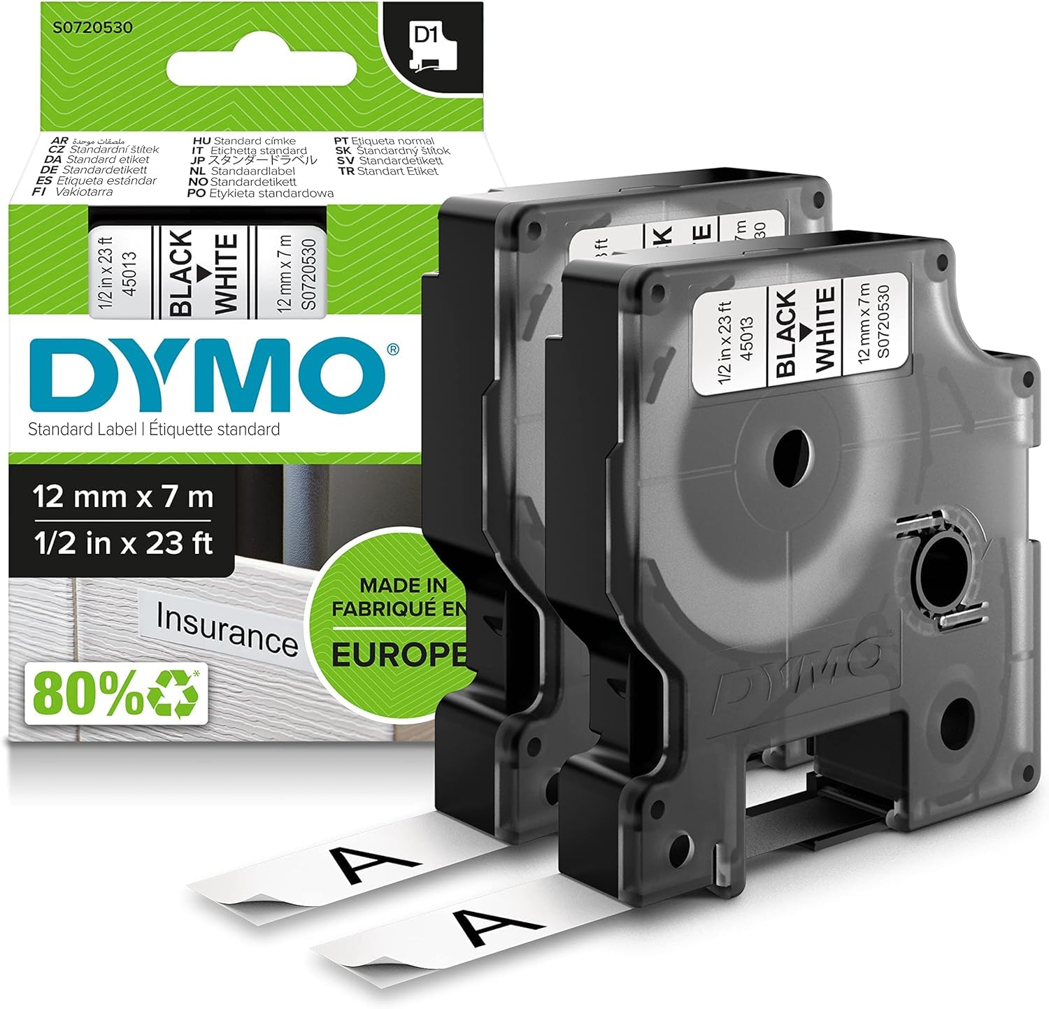 DYMO LabelManager 280 Tragbares Beschriftungsgerät im Koffer & Original D1-Etikettenband | schwarz auf weiß | 12 mm x 7 m