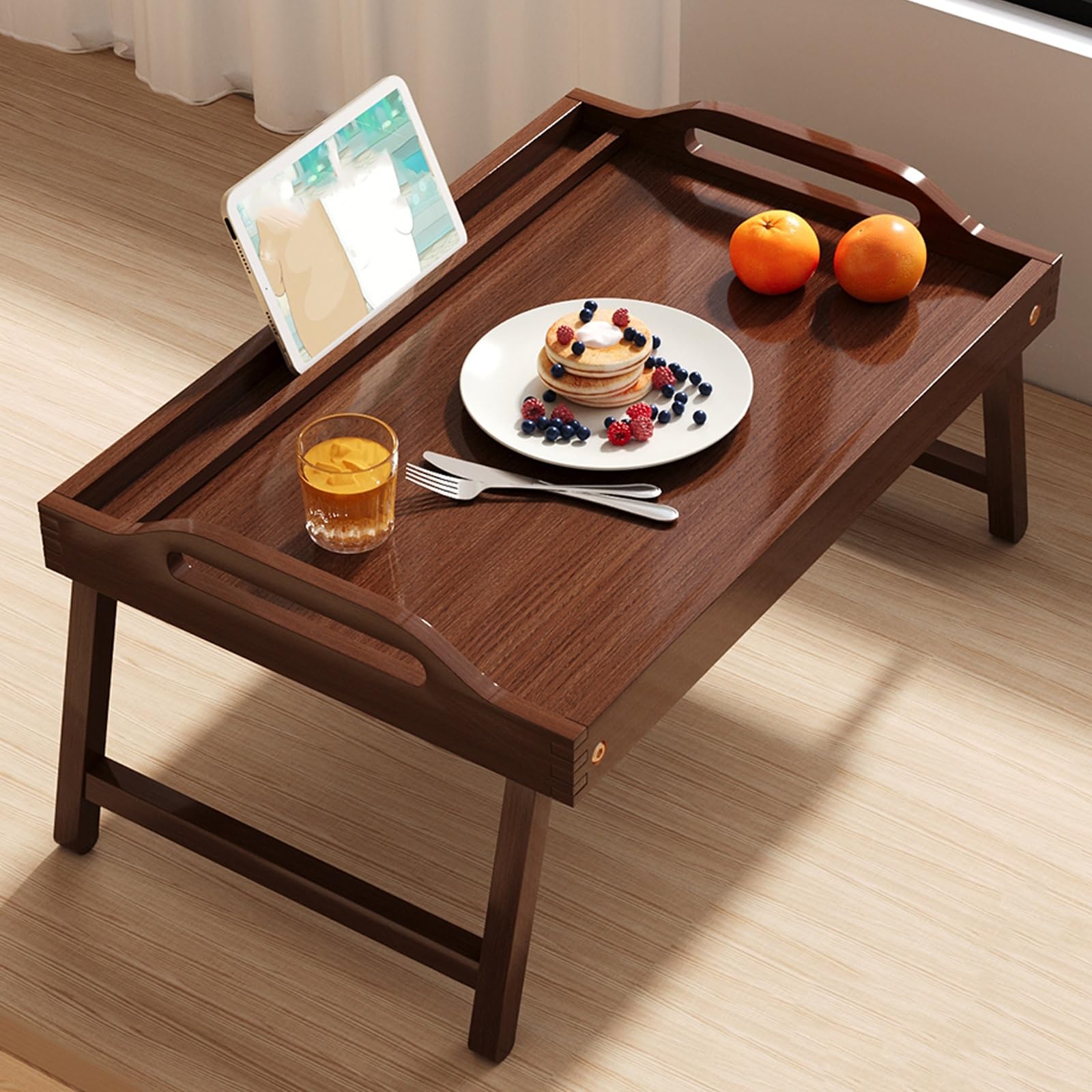Table basse pliable en bambou de style salon de thé et bout de canapé portable