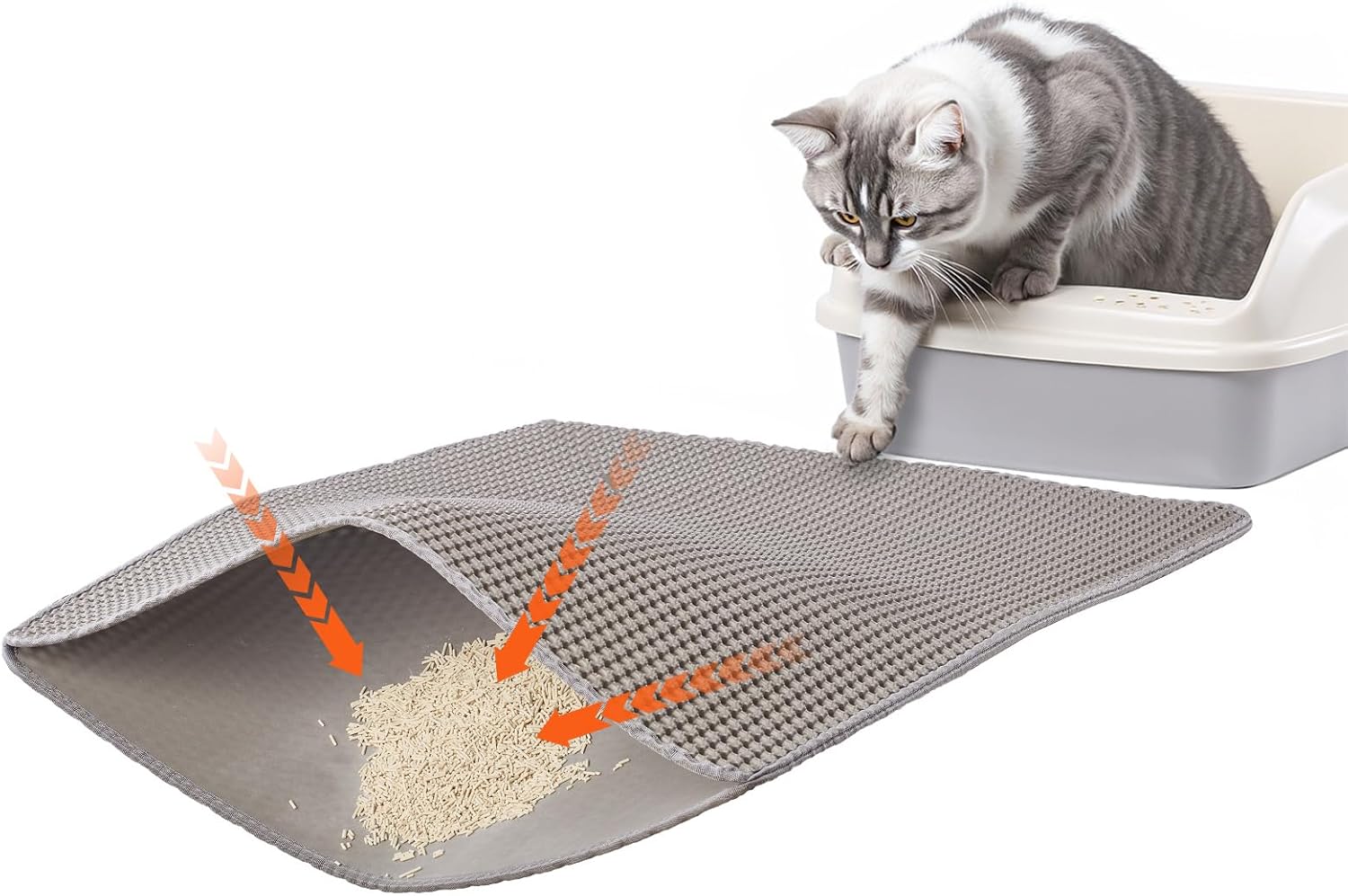VEVOR Cat Litter Mat, 30 x 24 in, Double-Layer Litter Box Mat, Non-Slip & Urine-Proof Litter-Trapping Mats for Indoor Cats, Honeycomb Design, Soft on