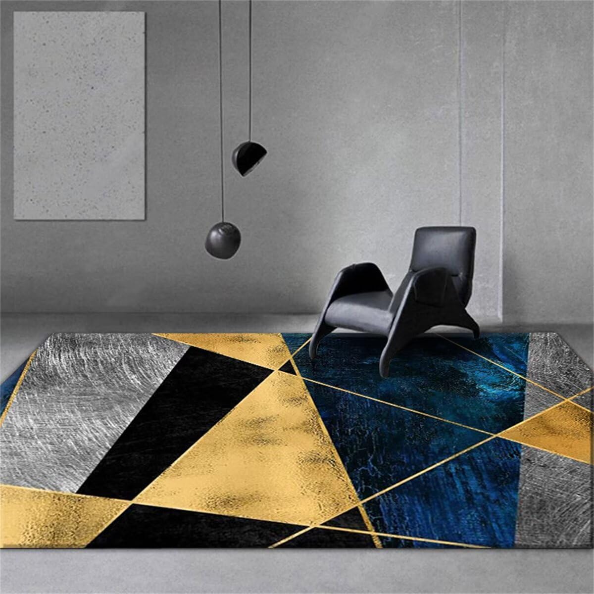 Tapis chambre gamer bleu 180x280 cm avec bordure décorative pour salon