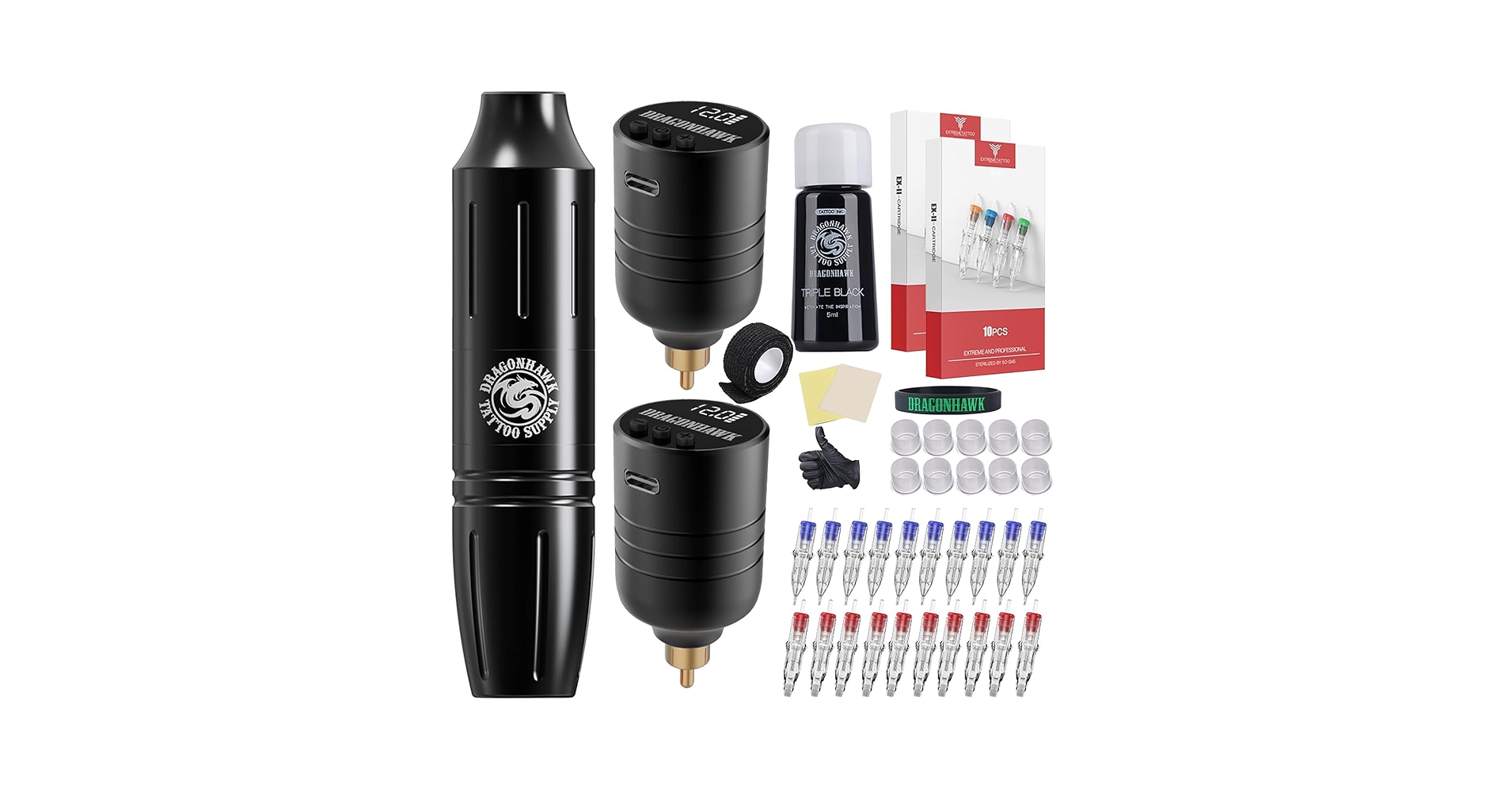 タトゥーマシン Dragonhawk ワイヤレス 黒 フルセット Amazon.com: Tattoo Gun Kit Wireless Complete Tattoo Kit