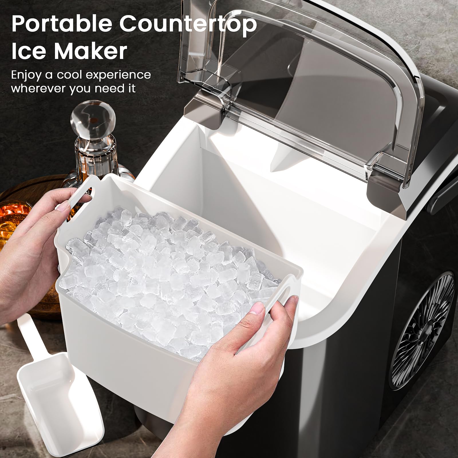 Soft Chewable Nugget Ice Maker, 35lbs/24hrs, Self-Cleaning Countertop Pebble Ice Machine With Basket & Scoop For Home, Bar, Or Entertaining,Black on Fridge.com - View 2