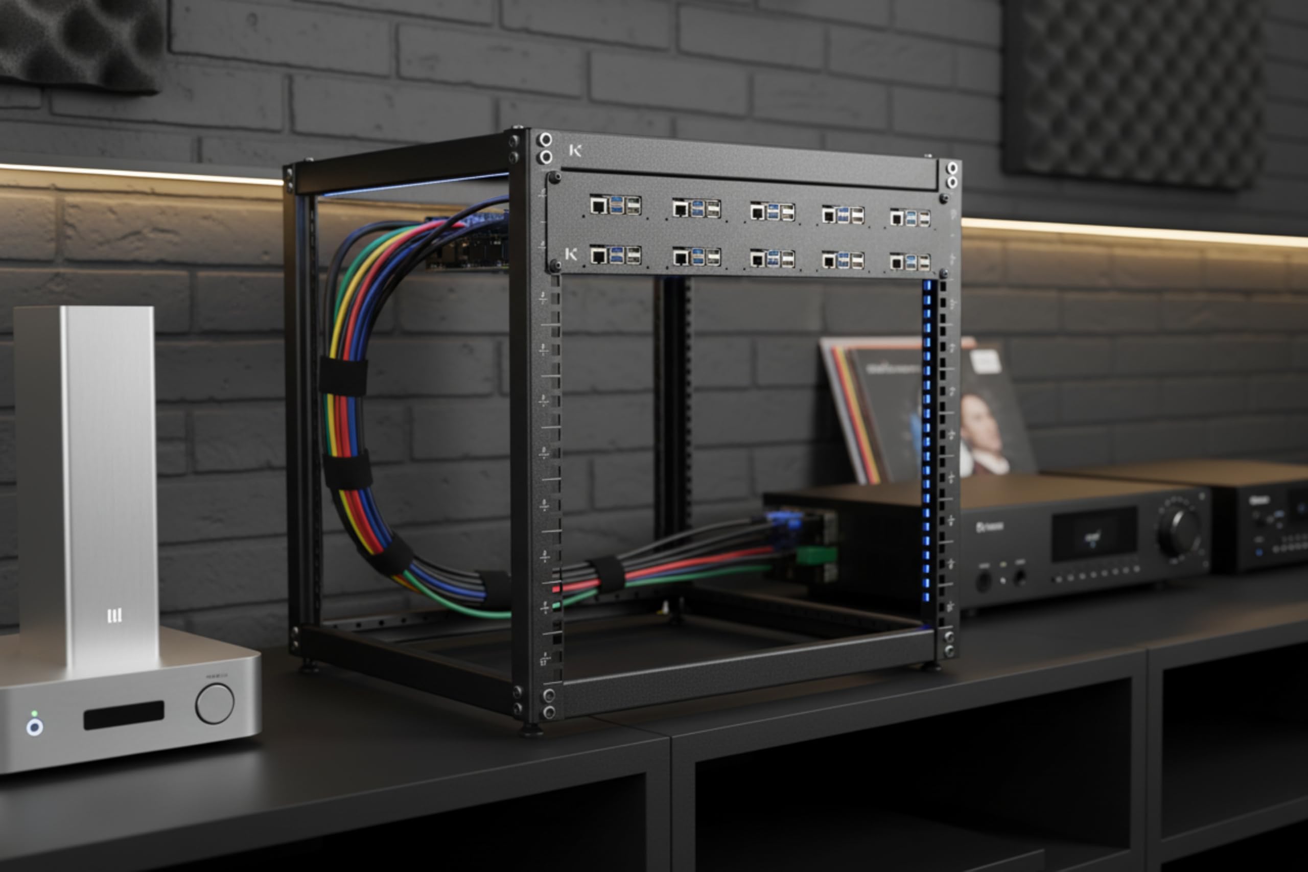 KKSB Pannello rack 2U per Raspberry Pi da 19-inch (19"), contiene 10 schede, supporta cappelli e dispositivo di raffreddamento ufficiale Raspberry Pi